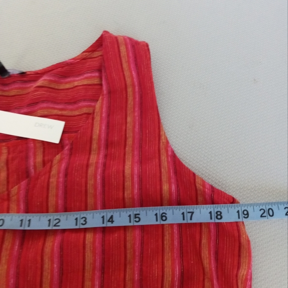 New Anthropologie Drew Red Striped Linen Blend Sleeveless Faux Wrap Dress Medium - Picture 6 of 10